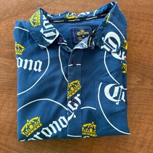 Primitive Corona‎ Shirt Mens Large Blue Short Sleeve ButtonUp Collared Soft